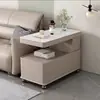 Mesa lateral de sofá, armário lateral simples e multifuncional móvel para armazenamento, mesa de centro inteligente para sala de estar com rodas, luxo leve