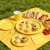 En Stock Color Sólido Tema Amarillo Decoraciones para Fiesta de Cumpleaños Vajilla Desechable Platos de Papel, Cuchillos, Tenedores, Cucharas, Manteles y Suministros