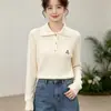 Suéter de punto de dos piezas Andy con cuello polo de terciopelo para mujer, nuevo estilo otoño e invierno, con tejido de ochos y bordado de oso, top básico de moda