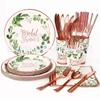 Amazon Folhas Bronzeadoras Série Flor Festa Prato de Papel Descartável Faca, Garfo, Colher Conjunto de Talheres Guardanapo Canudo