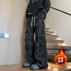 Pantalones Casuales de Otoño para Hombre Estilo Retro Americano Tie-dye Plisados con Caída Pantalones de Pierna Ancha Retro Versátiles Sueltos Cómodos para Hombre