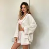 Pijama de algodón puro para mujer, otoño e invierno 2026, conjunto de dos piezas de manga larga y shorts, ropa de estar de estilo ruso color rosa, corte holgado
