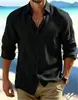 Comercio Exterior Europeo y Americano AliExpress Camisa de Manga Larga para Hombre Color Sólido Casual Algodón Lino Camisa Fábrica de Origen Venta al por Mayor Una Pieza