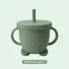 Taza de Aprendizaje para Bebés con Popote de Silicona Taza de Beber Agua con Tapa Antipolvo y Anticaídas Taza para Snacks de Silicona de Grado Alimenticio Punto Transfronterizo