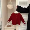 Suéter Vermelho de Ano Novo para Meninas Outono e Inverno Super Fofo com Capuz de Orelhas de Coelho Tricotado Cardigan Roupas de Bebê Inverno