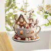Taza de Café con Conejito de Pascua Casa Colgante Plano de Acrílico Llavero Accesorio para Espejo Retrovisor de Coche Colgante para Mochila