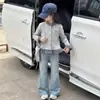 Top casual de cuadros patchwork de manga larga para niños mayores, nuevo estilo primavera y otoño, cárdigan dulce y lindo con lazo para niños mayores