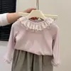 Nova moda de outono para meninas: camisa base de renda estilosa 2026, saia tutu para bebê combinada com top de manga longa estilo coreano