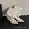 Botas de primera capa para mujer de piel de vaca envejecida, nuevo estilo de otoño, punta cuadrada, tacón alto grueso, botas retro de cuero genuino hasta la pantorrilla