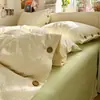 Conjunto de quatro peças jacquard de algodão lavado cor sólida novo estilo minimalista com botões, conjunto de três peças ultra macio para dormitório estudantil atacado