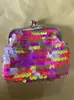 Nuevo monedero de lentejuelas coloridas de doble cara bolsa para monedas bolsa con clip de hebilla de hierro bolsa con clip de 3 pulgadas multicolor opcional