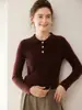 Moda Otoño/Invierno Nueva Casual Suave Cachemir Tejido Capa Base Superior para Mujer, Manga Larga, Cálido, Corte Delgado, Cuello Polo