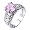 Accesorios transfronterizos Adornos de mano europeos y americanos Platino + borde de diamante rosa redondo de doble garra Anillo de diamantes blancos pequeños una generación de cabello