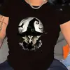 Camiseta Feminina Manga Curta Bruxa Mágica 180g Transfronteiriça - Top Casual Preto Stretch com