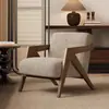 Sillón Individual Richard Estilo Francés Vintage Sala de Estar Balcón Silla de Ocio Madera Maciza Diseñador Sillón Perezoso