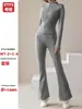 Conjunto de Yoga Feminino Outono Sensação de Pele Nu Alta Elasticidade Slim Fit Gola Alta Jaqueta Emagrecedor Fitness ao Ar Livre Micro Flare Calça Longa Conjunto de Duas Peças