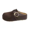 Zapatillas de Media Punta Retro Otoño 2026 que Aumentan la Altura Punta Redonda Hebilla de Cuero para Mujer Mocasines Hermosos de Suela Gruesa