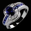 Anillo de zafiro azul ovalado con diamantes de circón para mujer, venta caliente transfronteriza, fabricantes al por mayor