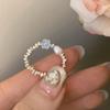 Anillo de Perlas de Flor con Gota de Esmalte Fresco Pequeño para Mujer Diseño Nicho Versátil Simple de Alta Gama Abierto Ajustable
