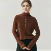 Suéter de punto de cachemira esponjoso como una nube con bordes enrollados, suéter casual de punto de dos vías, suéter de cuello alto para mujer de otoño e invierno