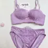 Roupa Íntima Push-Up para Mulheres com Seios Pequenos, Sem Aro, Conjunto de Sutiã Sexy em Renda Francesa, Sutiã Anti-Queda
