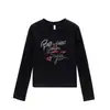 Top Cinza Estilo Americano Garota Picante com Design de Letra de Nicho, Ombro Normal Gola Redonda, Camiseta Manga Longa Slim Fit para Mulheres