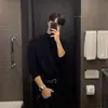 Camisa de veludo alemã de gola semi-alta, casaco masculino de outono combinando, forro de lã, camiseta masculina madura e estável de manga comprida