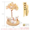 Árbol de la Fortuna de Cristal Natural con Gato y Base Redonda de Bambú - Regalo de Gato de la Suerte para Amigos, Oficina, Decoración del Hogar y Adorno de Buena Suerte