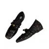 Zapatos Mary Jane de punta cuadrada estilo francés para mujer, nuevos de 2026 para verano y otoño, de corte bajo, negros, slip-on, de piel
