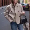 Abrigo de lana holgado de doble botonadura para mujer europeo y americano, chaqueta versátil elegante y estilosa para primavera y otoño