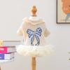 Roupas para Animais de Estimação para Outono e Inverno, Cães de Porte Pequeno, Filhotes, Cães e Gatos, Roupas Quentes e Confortáveis, Saia de Gaze com Laço Azul, Estilo de Ano Novo