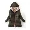 Outono e Inverno Novo Comprimento Médio 2024 Estilo Coreano Com Capuz Slim Fit Forrado com Fleece Algodão Roupa Exterior Quente Caxemira Top Jaqueta Feminina
