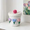 Caja de Almacenamiento de Escritorio Ins Cesta de Almacenamiento Tejida a Mano Cuerda de Algodón con Tapa para Cesta de Almacenamiento de Artículos Varios Cesta para el Hogar Dormitorio Infantil