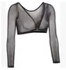 Amazon Novo Quente Malha Manga Longa Camada Base Top Curto Ombro a Ombro Malha Transparente Cardigan