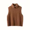 Colete de tricô trançado de gola alta para mulheres, nova blusa base de cashmere para camadas de outono e inverno