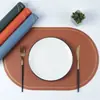 Mantel Individual Ovalado con Borde Dorado Nórdico Mantel de Cuero PU Aislante Térmico Impermeable Resistente al Aceite Hotel Moderno Minimalista Mantel Estilo Occidental
