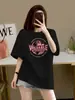 Camiseta de Manga Corta para Mujer de Alta Gama Color Gris Oscuro, Nuevo Estilo Verano 2025, Algodón Puro, Top Holgado Estilo Europeo Oversize, Camiseta de Moda