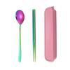 Juego de tres piezas de acero inoxidable con mango cuadrado: tenedor, cuchara, palillos. Portátil para viajes de estudiantes, almacenamiento, vajilla con logo