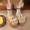 Bonitas pantuflas peludas, estilo nuevo, sin cordones, pantuflas de algodón de dibujos animados, Ropa de casa Rad, otoño/invierno 2026, adorable diseño de osito, cálidas