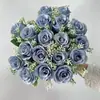 Buquê de rosas artificiais com chifre de flor, 18 cabeças, rosas em formato de coração de gelo, flores artificiais, planta verde, decoração de casamento por atacado, INS cross-border