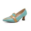 Sapatos Femininos de Moda Cor Combinada Rebite Estilo Europeu e Americano Primavera e Outono Bico Fino Boca Rasa Camada Única Sapatos de Salto Médio Tamanhos Grandes 40-50 Sapatos de Comércio Exterior