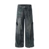 G6668 Jeans Masculino Reto Solto Estilo High Street Retro Americano Unissex Design Irregular Desconstruído de Alta Qualidade