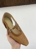 2025 Novo Estilo de Verão Sapatos Mary Jane de Salto Grosso Trançado Francês com Furos e Vazados Estilo Retrô Sapatos Femininos