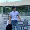 Camiseta de Punto Negra de Manga Corta para Hombre, Básica, Versátil, a la Moda, de Negocios, Casual de Gama Alta para el Verano