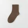 Meias de Cor Sólida de Cano Médio para Mulheres, Outono/Inverno, Simples, Versáteis, Estilo Japonês, Cor Sólida, Abertura Larga, Meias Pós-Parto, Estudante, Algodão, Meias Largas