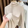 Camiseta Térmica de Cuello Alto para Mujer Otoño e Invierno, Manga Larga Cálida de Polar de Doble Cara, Top Brillante Elegante para Mujer
