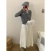 Foto Real de Falda de Punto Plisada para Mujer Otoño e Invierno Falda de Cintura Alta Fluida de Longitud Media