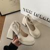 Zapatos de Boda de Tacón Alto Jin Mi Blancos Elegantes Estilo Francés Zapatos Mary Jane de Tacón Grueso para Mujer Zapatos de Una Sola Capa con Suela Gruesa para Mujer