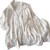 Fábrica de Origen Verano Nuevo Cárdigan Solapa Pijama de Niña Dulce Manga Corta Shorts Conjunto de Ropa para el Hogar de Mujer
