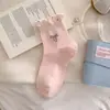 Calcetines Cortos Bordados con Lazo y Lunares, Puño de Burbuja, para Mujer, Estilo Suave de Color Claro, Calcetines de Tubo Corto Finos para Niñas